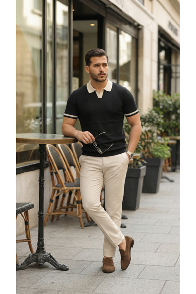 modi Patterned Men's Casual Style Colorful Collared Mesh Short Sleeve T-Shirt