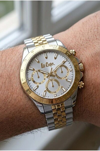 Lee Cooper Men's Wristwatch |   43 mm Steel Case, Silver - Gold Steel Band, S...