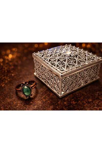 Banum Luxury Elegant Natural Green Agate Stone Handcrafted Copper Ring