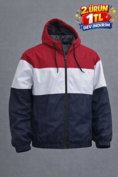 DAMGA JEANS Men's Trendy Patterned Red Zippered Raincoat