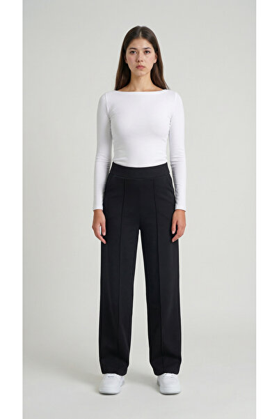 MODASPARK Black High Waist Women's Palazzo Trousers with Pockets