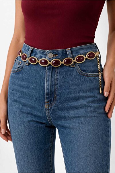 beyna aksesuar Colorful Plastic Bead Detailed Women's Waist Cord with Gold Ch...