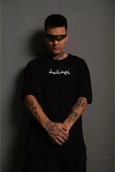 modi Typography Back Printed Men's Casual Style Black Cotton Oversize T-Shirt