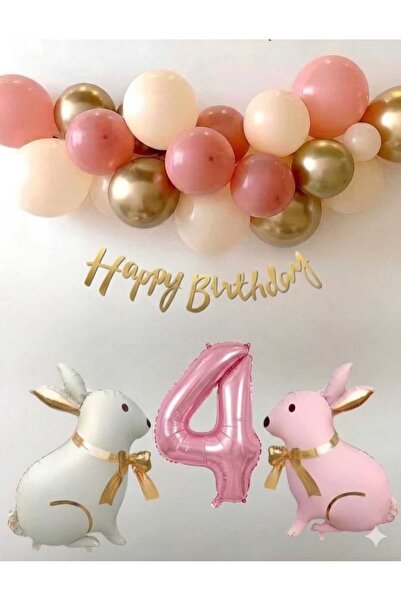 ÇITIPITISTORE Σετ για πάρτι γενεθλίων με μπαλόνια από αλουμινόχαρτο κουνελάκια
