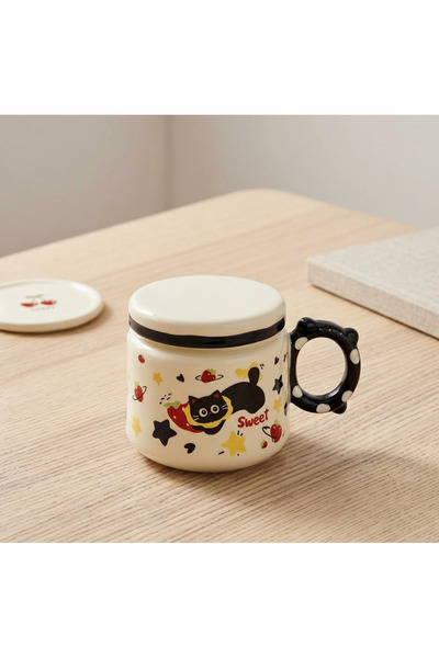 Mihristore 3D Kedi Figürlü Kapaklı Kupa Bardak Sevimli Kedi Tasarımlı Kupa