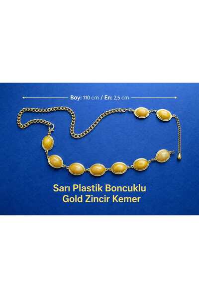 beyna aksesuar Colorful Plastic Bead Detailed Women's Waist Cord with Gold Chain Detail Adjustable Belt