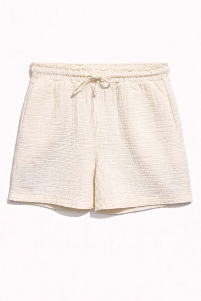 Mixray 4548 Women's Elastic Waist Muslin Shorts Natural