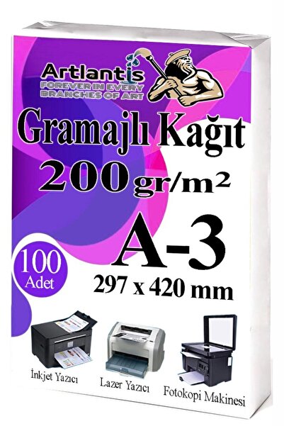Artlantis A3 Grammage Copy Paper 100 Pieces 200 Gr Certificate Paper Thick Pa...