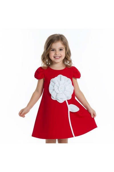 milay's life home collections Girl's Rose Detailed Short Sleeve Evening Dress