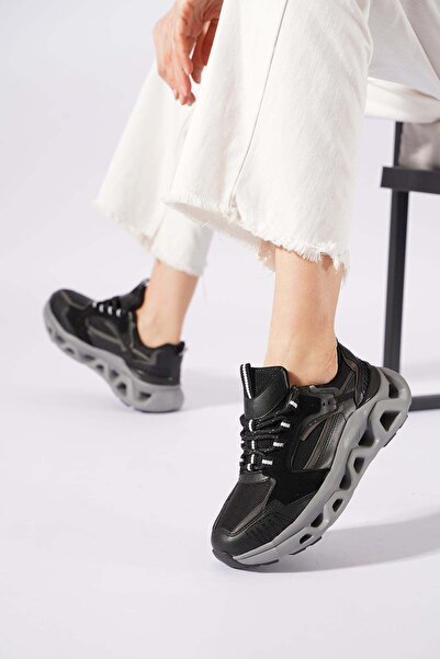 Moda Pie Mertese stitched leather air sole women's sports shoes black