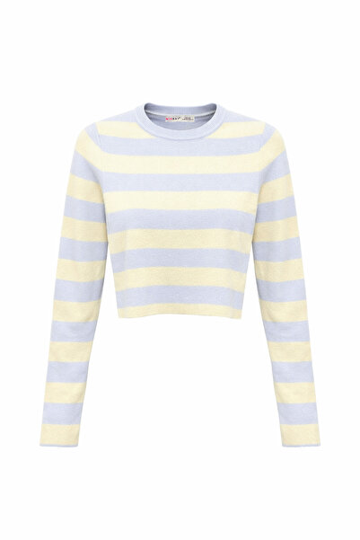 Mixray 6644 Γυναικείο πουλόβερ με ριγέ λαιμόκοψη Baby Blue