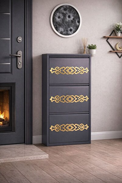 KARLI 3'LÜ ANTRASİT GOLD DESENLİ METAL AYAKKABILIK