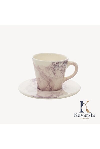 KuvarsiaSeramik Kuvarsia Premium Koleksiyonu Türk Kahvesi Fincanı - Beyaz & B...