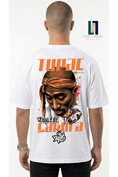 Grafftee Clothing Tricou negru supradimensionat unisex Tupac Graphic cu impri...