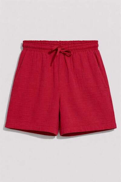 Mixray 4548 Women's Elastic Waist Muslin Shorts Burgundy