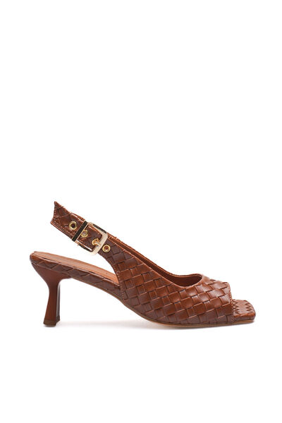 Long Star Γυναικεία πέδιλα με χοντρό τακούνι, με πλεκτό σχέδιο και αγκράφα, ε...