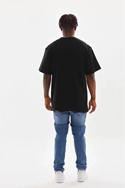 modi Printed Unisex Casual Style Vintage Effect Black Cotton Oversize T-Shirt