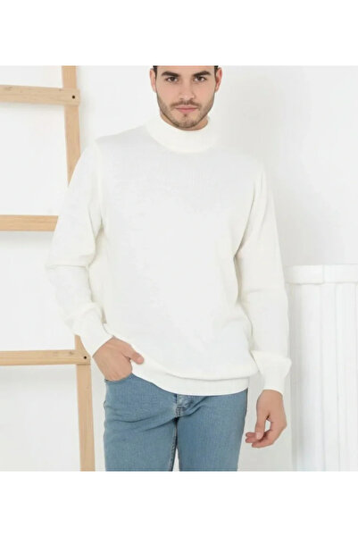 modi Fine Weave Men's Warm White Soft Cotton Half Turtleneck Sweater