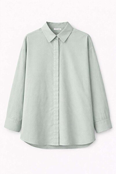 Mixray 4622 Women's Oversize Basic Shirt with Hidden Placket Mint