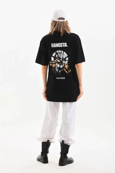 modi Illustration Printed Unisex Casual Style Black Cotton Oversize T-Shirt