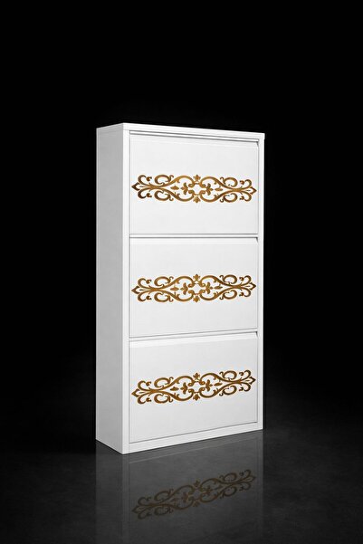 KARLI 3'LÜ BEYAZ GOLD DESENLİ METAL AYAKKABILIK