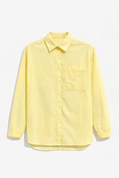 Mixray 9942 Women's Oxford Long Sleeve Basic Shirt Yellow