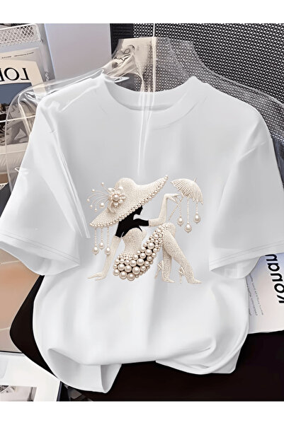 one button Tricou oversize premium cu imprimeu elegant cu detalii de pălărie ...