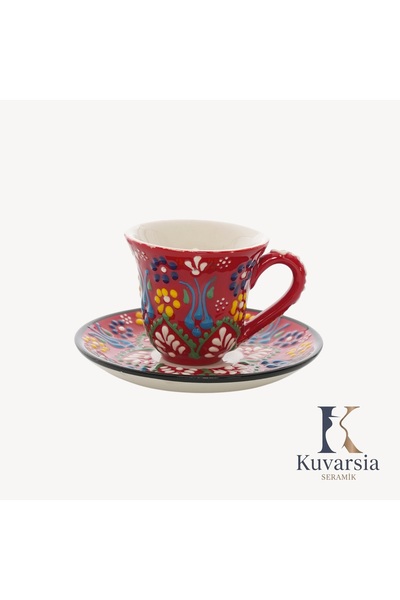 KuvarsiaSeramik Kuvarsia Anadolu Koleksiyonu Türk Kahvesi Fincanı - Kırmızı