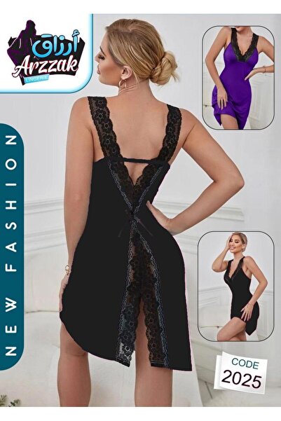 ARZZAK 2025 Women's Lace Satin Nightgown Open Back Design Sleepwear