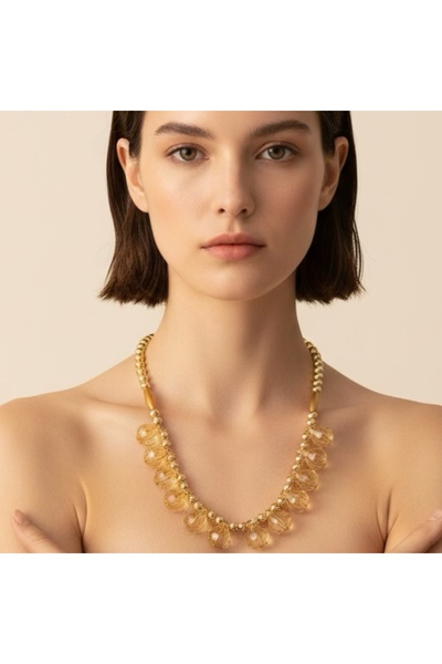 COCOSH TAKI Elegant choker necklace with gold details and transparent yellow ...