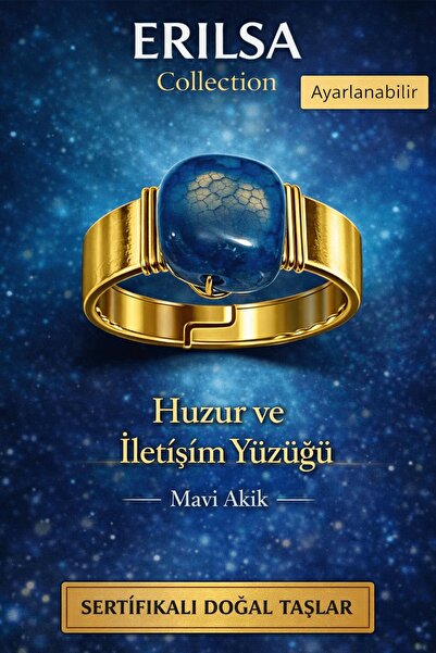 Erilsa Certified Peace and Communication Ring Blue Agate Natural Stone Ring A...