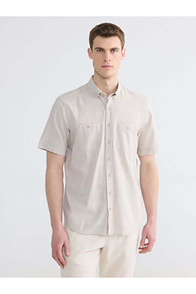 LC Waikiki Nevavm Regular Fit Men's Linen Look Shirt with Difference