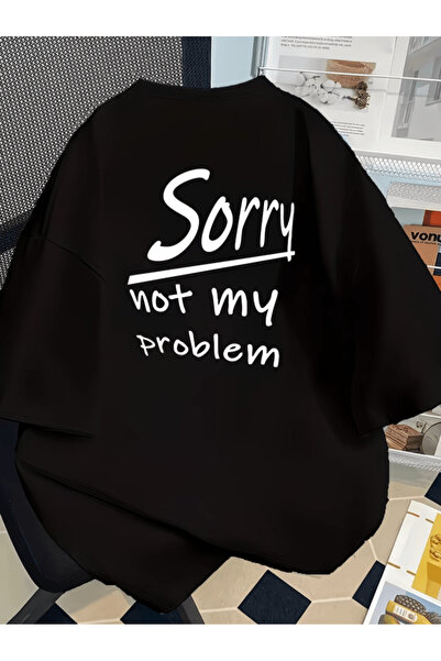 one button "عذرا، ليست مشكلتي - تيشيرت مطبوع على الظهر بحجم كبير ممتاز"