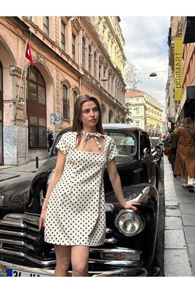 BY SE'MAS WEAR Polka Dot Mini U-Neck Tie Front Dress