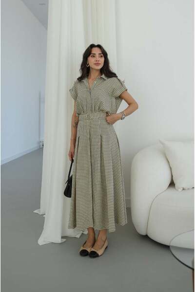 Havoş Rochie verde Gingham cu centură