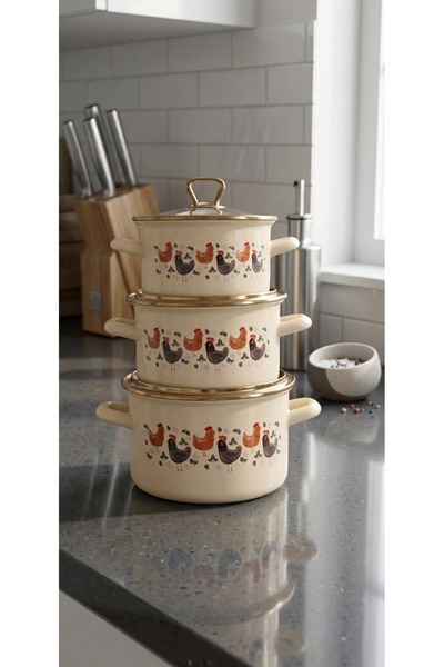 Avşar طقم أواني طهي مطلية بالمينا من إيماي إيفيم 18-20-22 سم 1750-2,5-3,250 مل