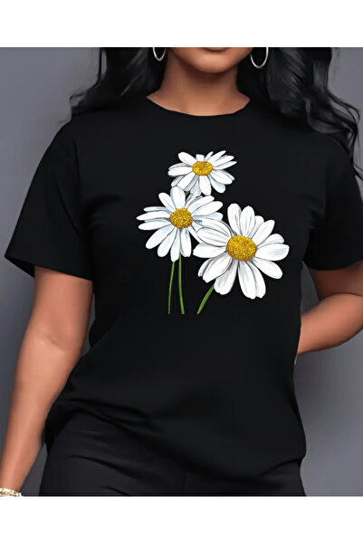 one button تي شيرت كبير الحجم مطبوع عليه زهرة الأقحوان اللطيفة