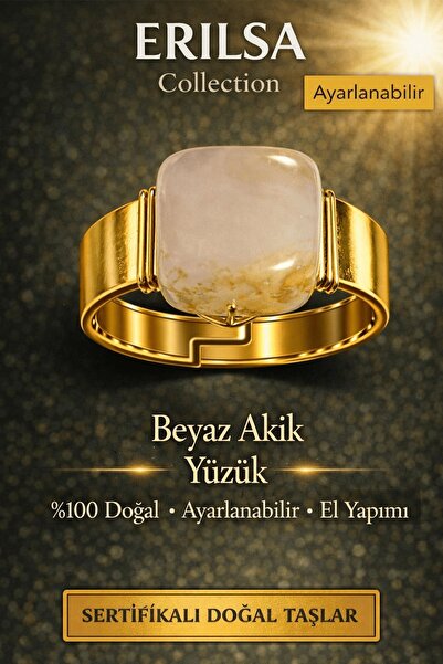 Erilsa Certified White Agate Ring Natural Stone Ring Adjustable Handmade Ener...