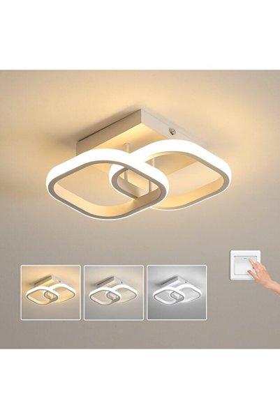 iTin Lustră LED 22W, Pătrată, Acril & Metal, 3 Culori Lumină, Alb, 25×25×16 cm