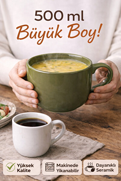 Alpi Evora Çorba & Kahve İçin Büyük Boy Seramik 500 ml Kupa