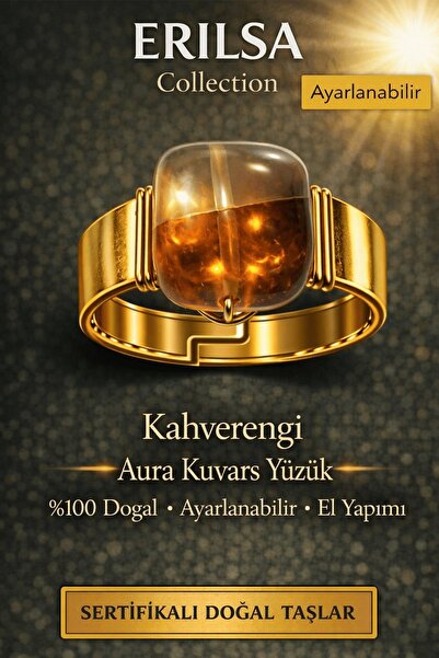 Erilsa Certified Brown Aura Quartz Ring Natural Gemstone Ring Adjustable Hand...