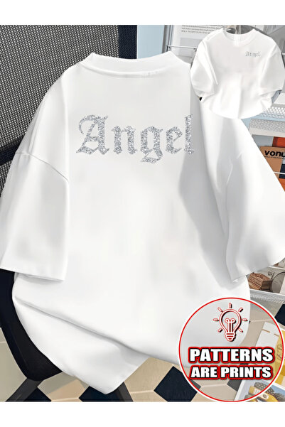 one button Angel Printed Premium Oversize T-Shirt