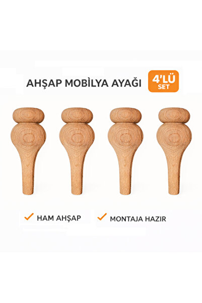 M39 - Mobilya Ayağı |Klasik Ayak |Kayın Ahşap 4'Lü Set - 15 cm