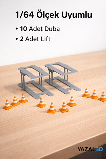 YAZAL3D 1/64 Ölçek Oto Lift Seti – 10 Adet Duba + 2’li Araç Kaldırma Platform...