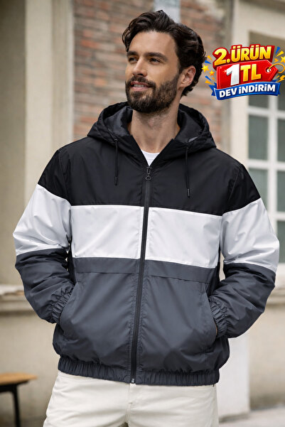 DAMGA JEANS Men's Comfort Fit Patterned Loose Fit Smoked Raincoat & Windbreaker