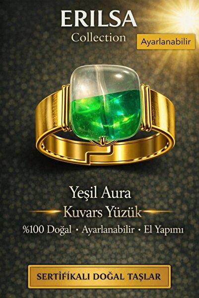 Erilsa Certified Green Aura Quartz Ring Natural Gemstone Ring Adjustable Hand...