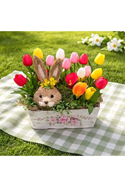 victiny Easter arrangement made of foam flowers and bunny figurine