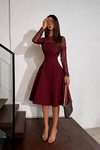 LMAURA فستان انيق للغايه بلون العودي الخمري