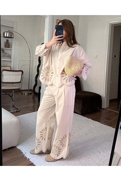 Lavanta Tekstil Openwork Embroidered Double Set