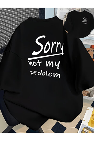 one button "آسف، ليست مشكلتي" تيشرت مطبوع على الوجهين بحجم كبير